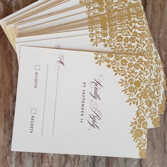 30 Eggplant/Purple Floral Garden Foil-Pressed RSVP Cards By September 14 - Picture 2 of 3